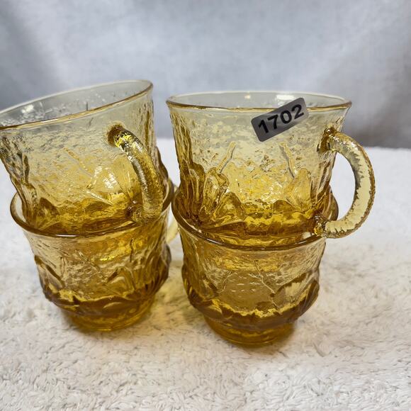 Anchor Hocking Vintage 70s Glass Mugs Set Of 4 Amber Daisies Rain Flowers 6 Oz. - Picture 14 of 14